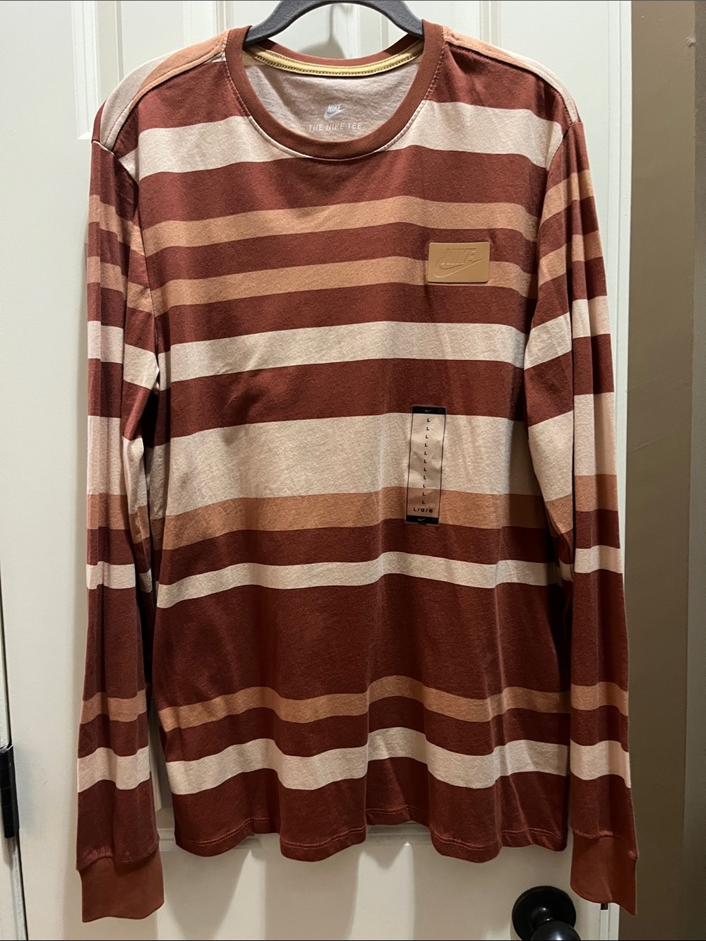 Nike SB Stripe Long Sleeve TShirt New with Sticker  Large Brown and Tan color